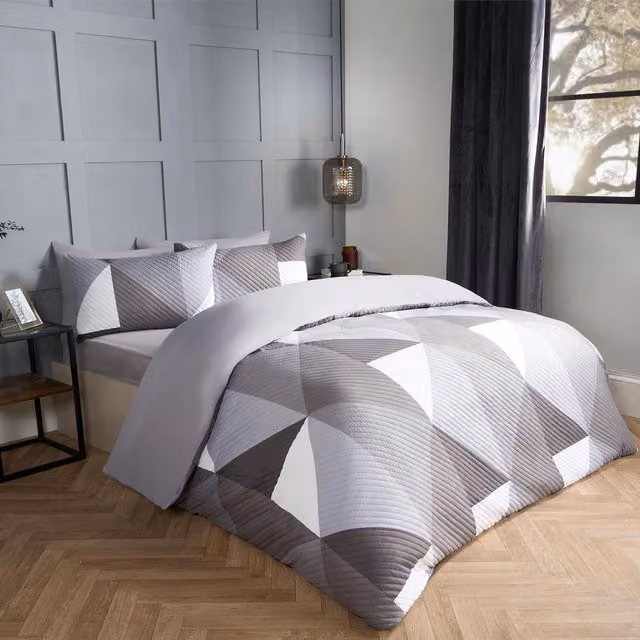 OHS Ralph Geometric Pinsonic Duvet Cover Set, Grey, W: 180 cm x L: 200 cm