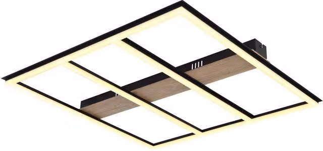 Netlighting Froomy Modern LED Semi Flush Ceiling Light, Black and Wood, 60 cm Diameter, 3000K Warm White – 1