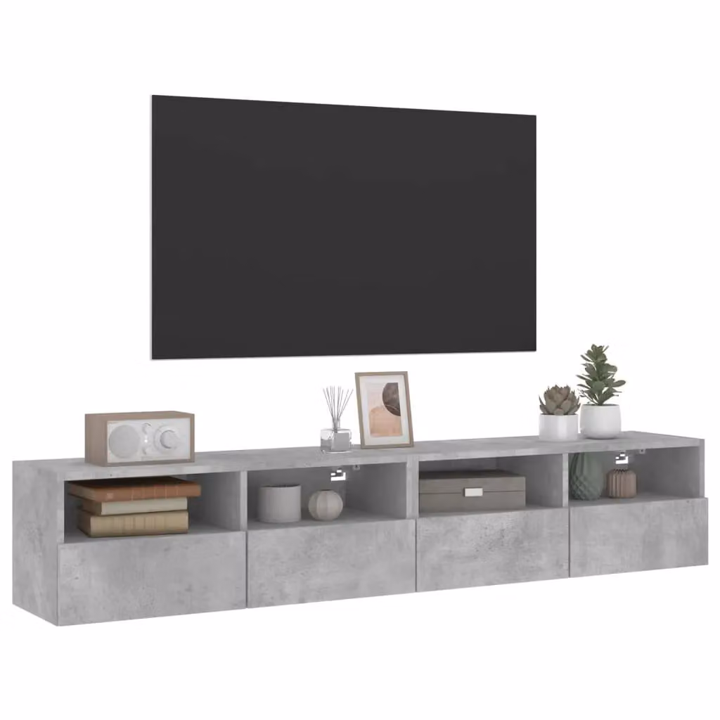 Berkfield Home Set of 2 Wall Mounted TV Cabinets in Concrete Grey, W/D/H: 80 x 30 x 30 cm – 4
