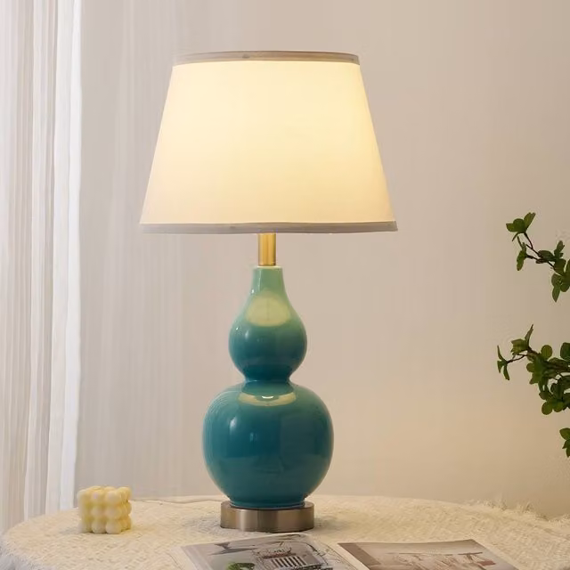 Garwarm Set of 2 Blue Ceramic Table Lamps with USB and Bulbs Included, Height: 65.5 cm – 1