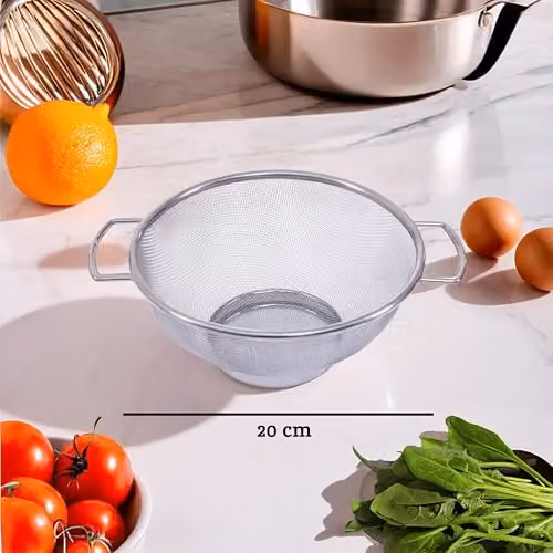 Orsina Round Stainless Steel Fine Mesh Sieve with Dual Handles in Silver – 2