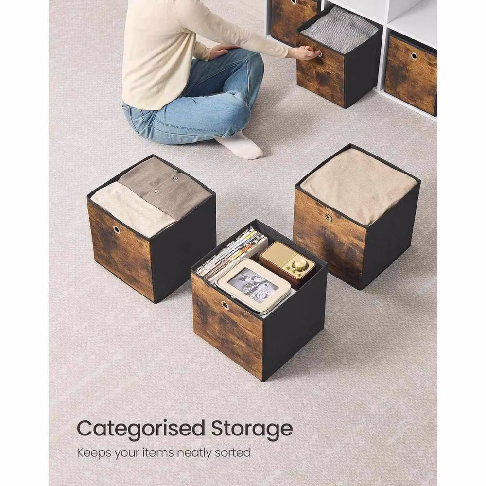 The Bazaarist Pack of 8 Foldable Fabric Storage Cube Bins with Handles, Brown and Black – 4
