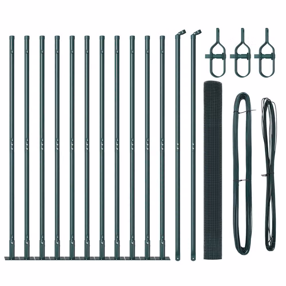 Berkfield Home Green Steel Welded Wire Fence with 13 Flanged Posts, W: 25 m, H: 1.5 m – 2