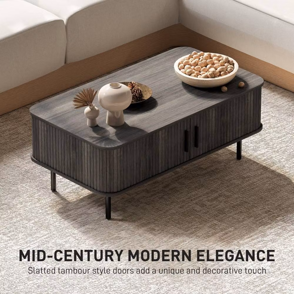 Wyld Haus Yocoma Grey Wood Effect Rectangular Coffee Table with Tambour Sliding Doors – 4