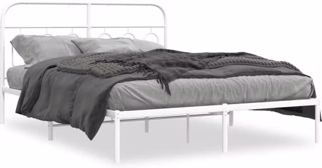 Berkfield Home Metal Bed Frame with Headboard, White, W: 140 cm, L: 200 cm – 1