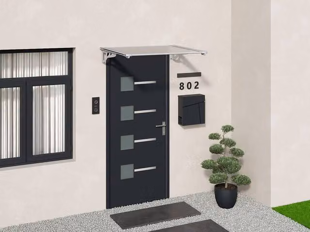 Vente-unique Kepler Aluminium Sloping Door Canopy in Grey and Silver, W: 150 cm, D: 90 cm