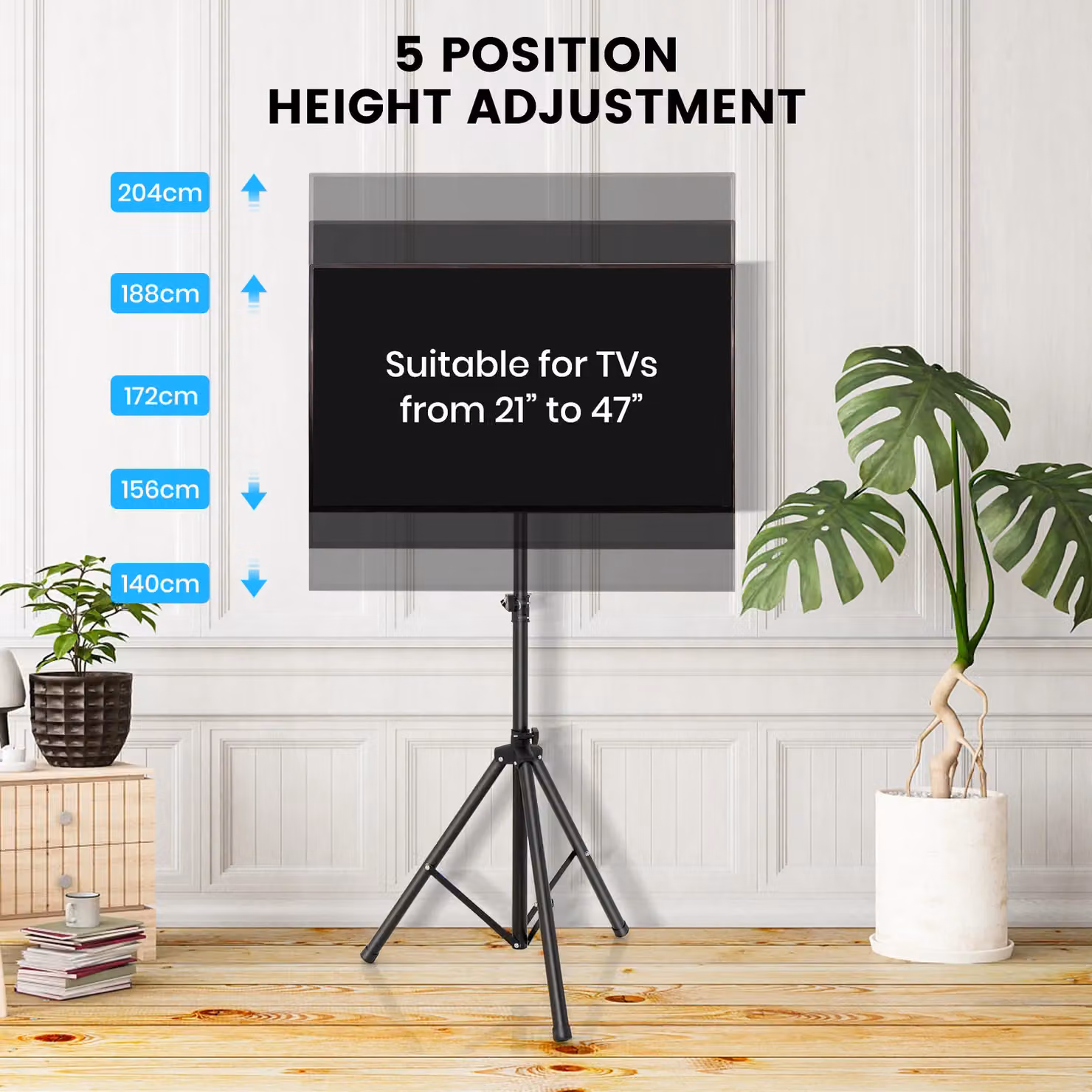 Costway Tripod TV Stand with 5-Position Height Adjustment and Swivel Function in Black – 4