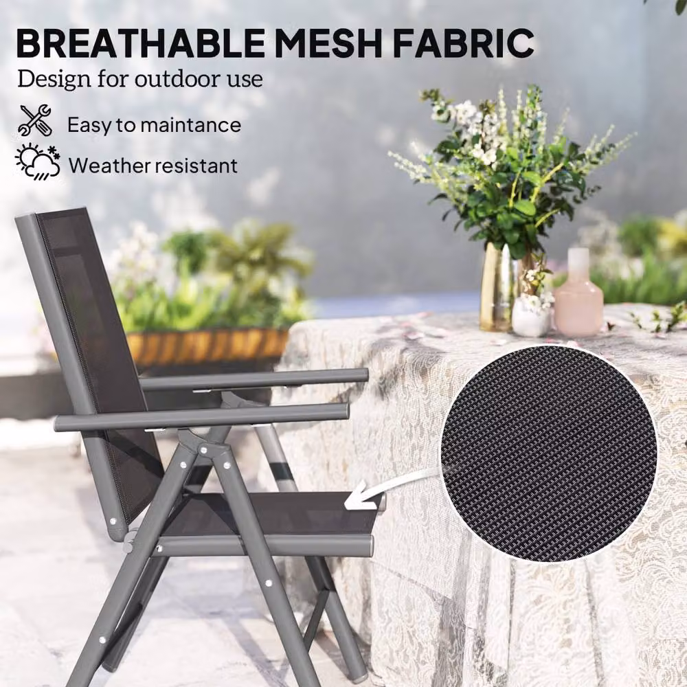 Wyld Haus Set of 2 Dark Grey Aluminium Folding Garden Chairs with Breathable Mesh – 5