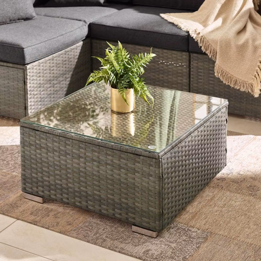 FurnitureboxUK Orlando 8 Seat Modular Outdoor Garden Rattan Sofa Set in Grey with Upholstered Cushions and Coffee Table – 7