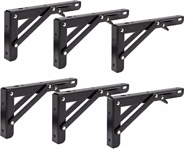 VOGREX Black Folding Bracket Table Extension Shelf for Motorhomes, 6-Piece Set