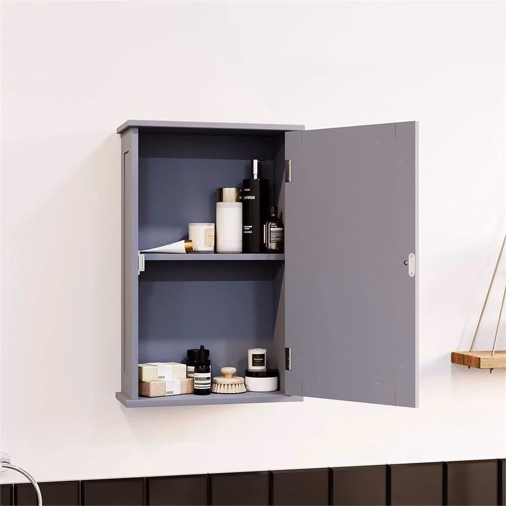 SPETLEK Grey Wooden Wall Mounted Bathroom Cabinet with Hinged Doors and Internal Shelves – 3