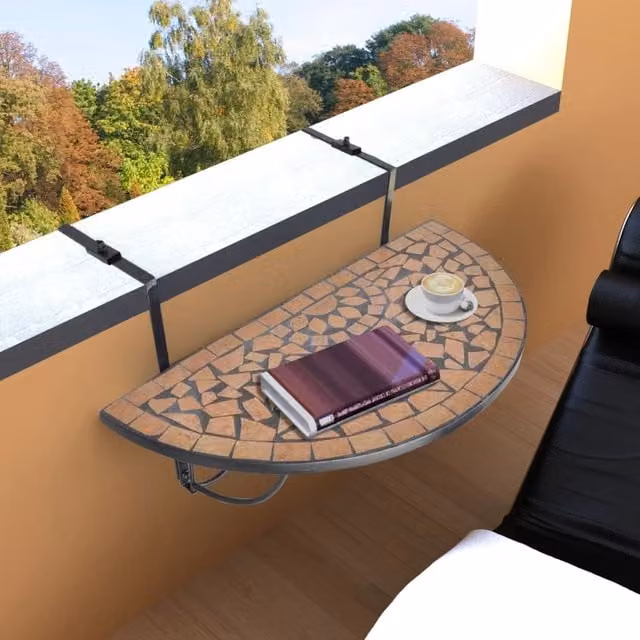 Berkfield Home Hanging Balcony Table in Brown Terracotta Mosaic
