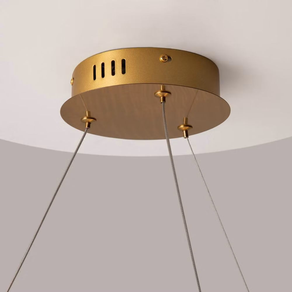 Netlighting Krone Modern 60cm Pendant Light in Gold and Brass with Crystal Shade, 3000K Warm White LED, 2340lm – 3