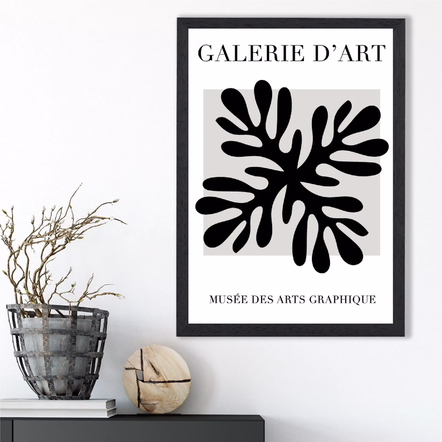 ARTZE Matisse Floral Cutout Framed Print in Black and Grey – 2