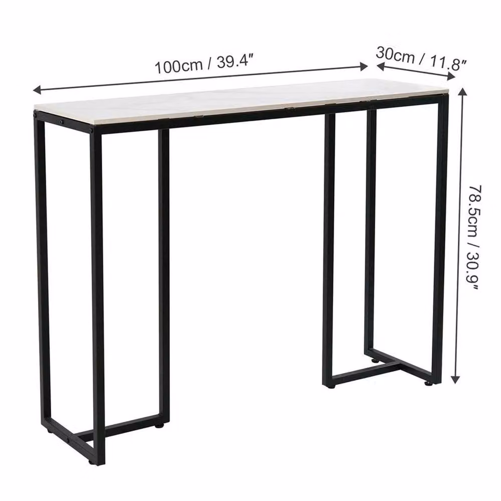 PAWNORA Modern White Marble Home Console Table with Sled Base – 2