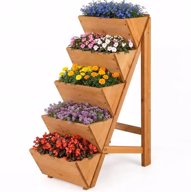 COSTWAY 5-Tier Wooden Vertical Raised Garden Bed in Orange and Brown