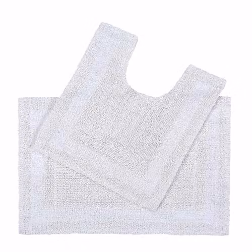 Homescapes 2 Piece Luxury Cotton Bath Mat and WC Pedestal Mat Set, White