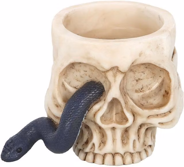 Something Different Skull and Snake Tealight Holder in White, H 7.5 cm x W 6.5 cm x D 5.5 cm