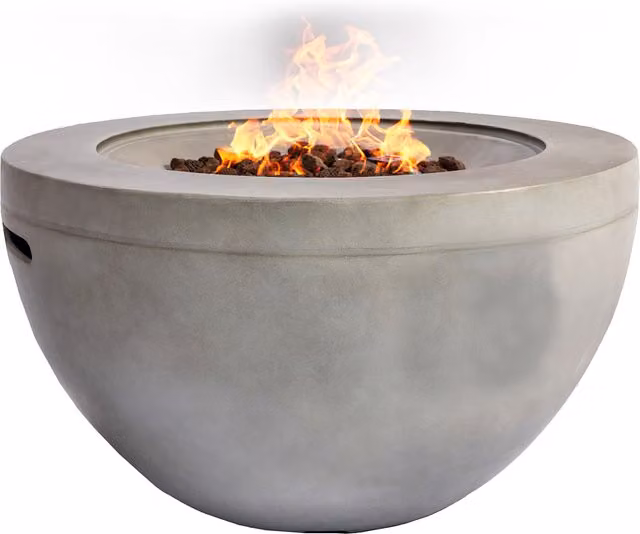 Tabiti Gas Fire Pit Fire Bowl with Cover in Light Grey Stone