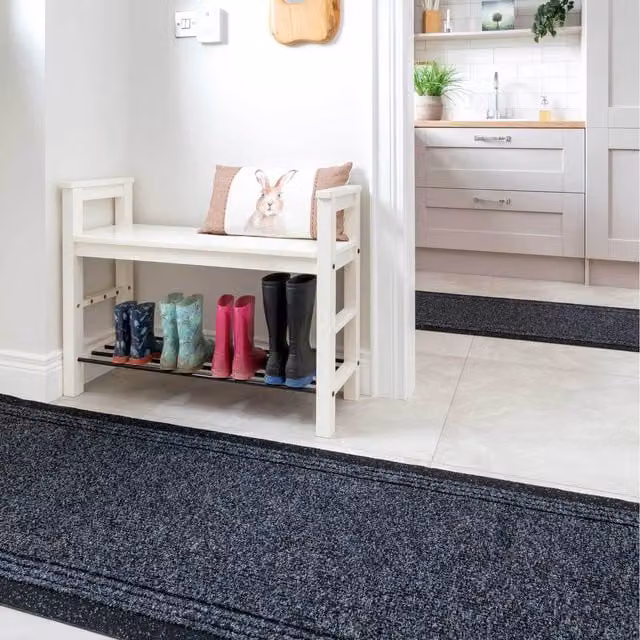 The Rug House Anthracite Grey Non-Slip Hard Wearing Kitchen Utility Runner Rug