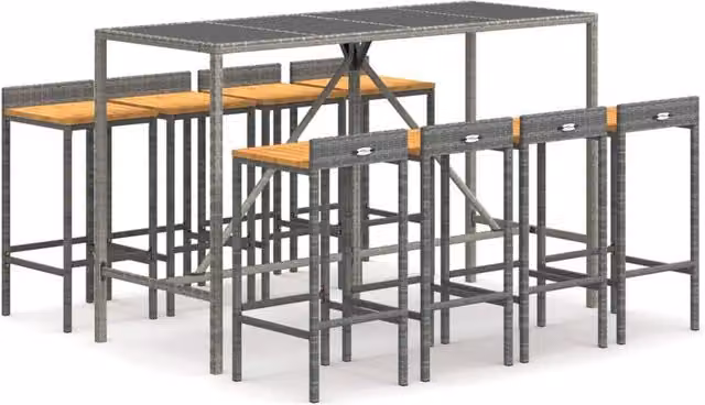 Berkfield Home 9 Piece Grey Poly Rattan and Solid Acacia Wood Garden Bar Set – 1