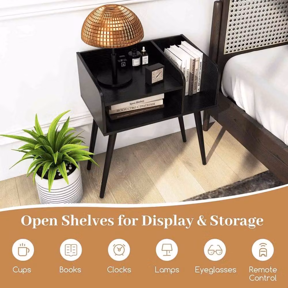 NESTLUNE 2-Tier Mid-Century Metal Bedside Table in Black – 5