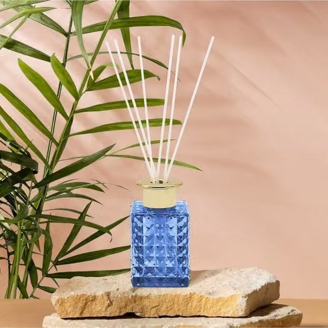 Kingsbury Gifts Blue Geometric Glass Reed Diffuser, 120ml