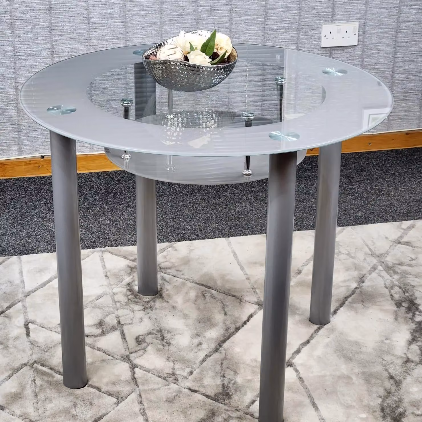 KOSY KOALA Modern Round Glass Dining Table in Grey and Black, W/D/H: 90 x 90 x 75 cm – 3