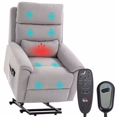 HOMCOM Power Lift Recliner Chair with Vibration Massage and Heat in Light Grey – 1