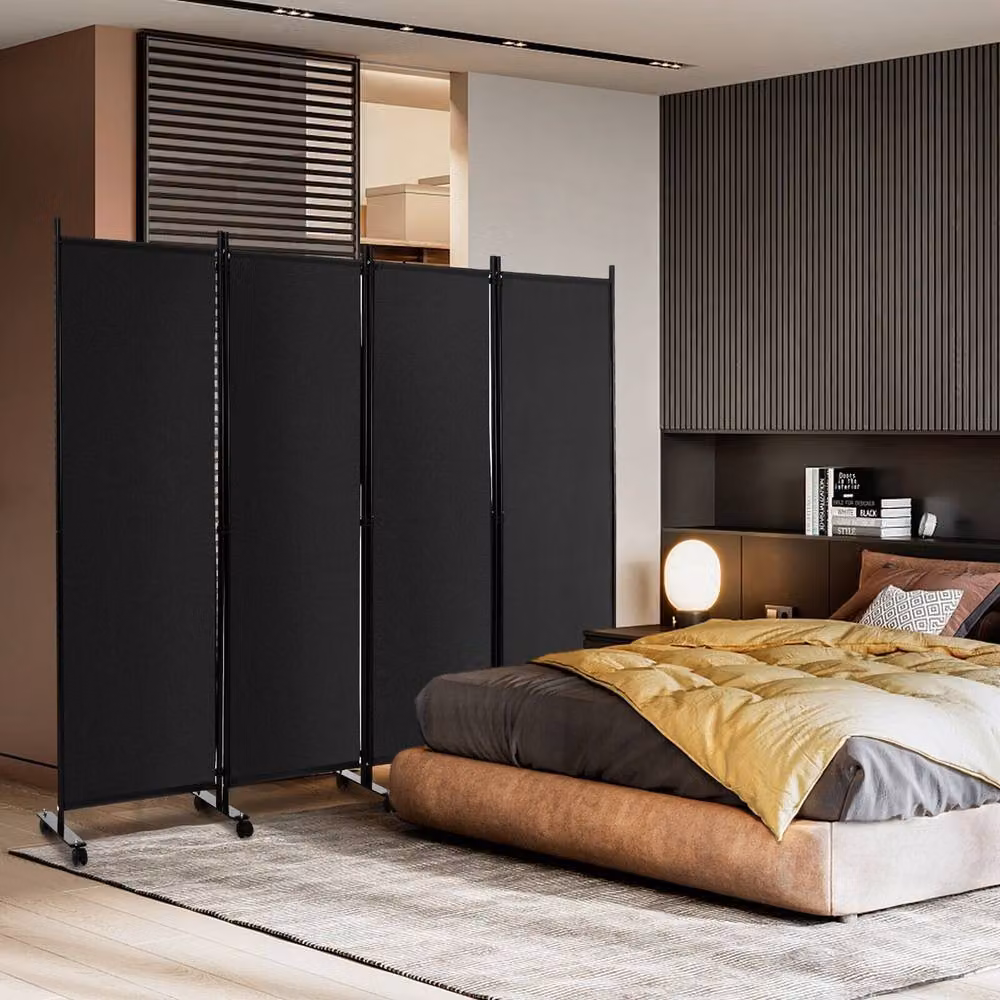 CASART 4 Panel Rolling Privacy Screen Room Divider in Black – 10