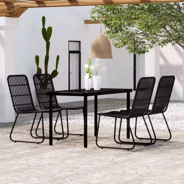 Berkfield Home 5 Piece Modern Garden Dining Set in Black Matt Metal and Glass