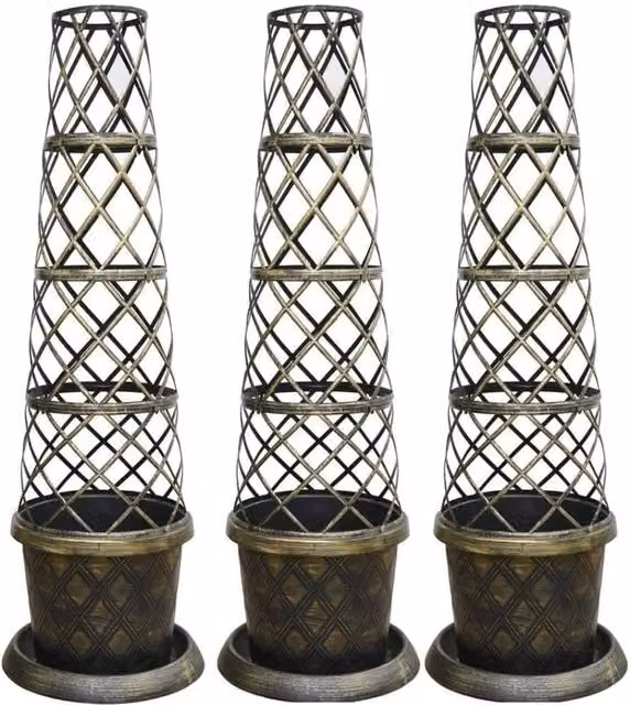 FLAVORA Set of 3 Black and Gold Tower Pot Climbing Plant Planters – 1