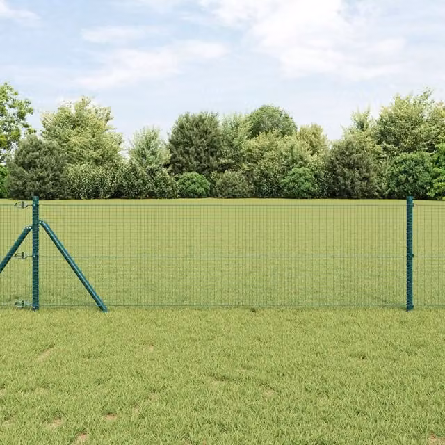 Berkfield Home Green Steel Welded Wire Fence with 7 Posts, W: 10 m, H: 0.6 m – 1