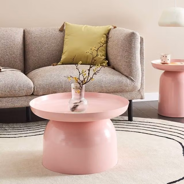Wyld and Coco Round Metal Coffee Table in Pink, W/D/H: 60 x 60 x 36 cm – 1