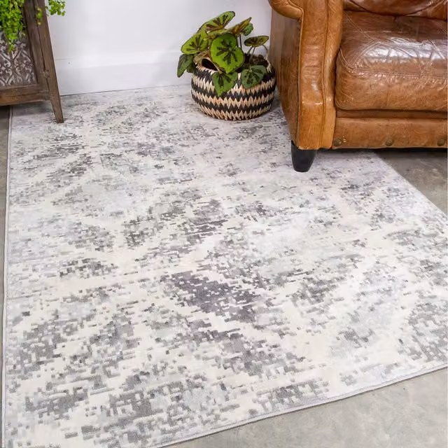 The Rug House Modern Geometric Living Area Rug in Silver Grey, W: 290 cm, D: 200 cm