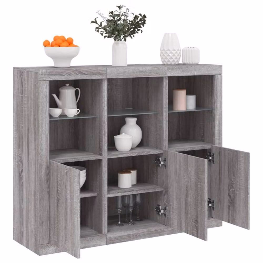 Berkfield Home 3-Piece Sideboard Set with Integrated LED Lighting in Grey Sonoma Engineered Wood – 2