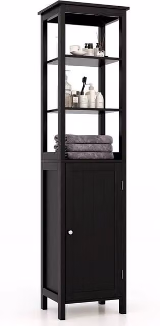 Havendro Tall Slim Freestanding Bathroom Storage Cabinet in Matt Black