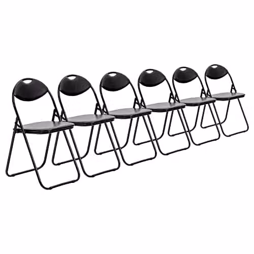 Harbour Housewares Black Padded Folding Chairs, Pack of 6 Metal Frame Stackable Seats – 1