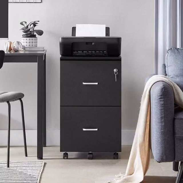 The Bazaarist Rolling Filing Cabinet and Printer Stand with Locks, Black