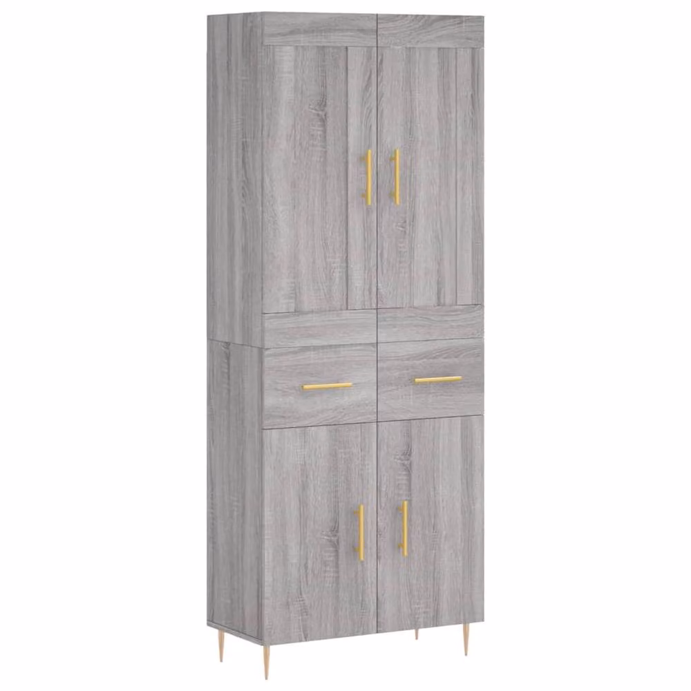 Berkfield Home Grey Sonoma Modern Highboard with Hinged Doors and Internal Shelves, W: 69.5 cm, D: 34 cm, H: 180 cm – 2