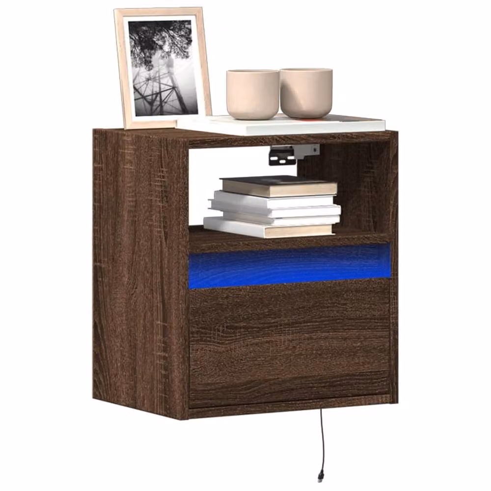 Berkfield Home Modern TV Wall Cabinet with LED Lights in Brown Oak, W: 41 cm, D: 31 cm, H: 45 cm – 2