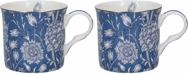 Kitchen Craft Floral Porcelain Bone China Mugs in Blue and Multicolour, Set of 2, 300ml – 5