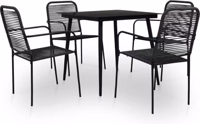 Berkfield Home 5 Piece Modern Garden Dining Set in Black Cotton Rope and Steel