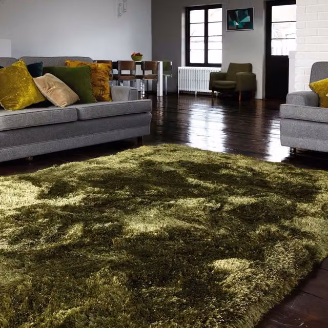 The Rug Shop UK Green Handmade Modern Plain Polyester Easy To Clean Area Rug W: 200 cm, D: 300 cm – 1