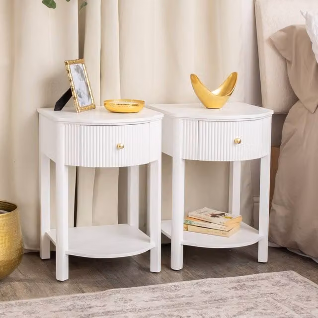 Melody Maison Pair of Reeded One Drawer Bedside Tables in Willow White