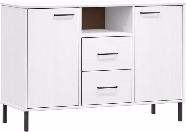 Berkfield Home Oslo Solid Wood Sideboard in White with Metal Legs, W/D/H: 113 x 40 x 77 cm