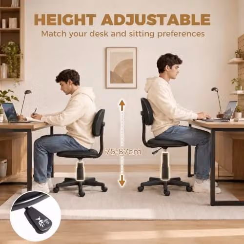 HOMCOM Black Fabric Armless Task Chair with 360 Degree Swivel and Castors – 4