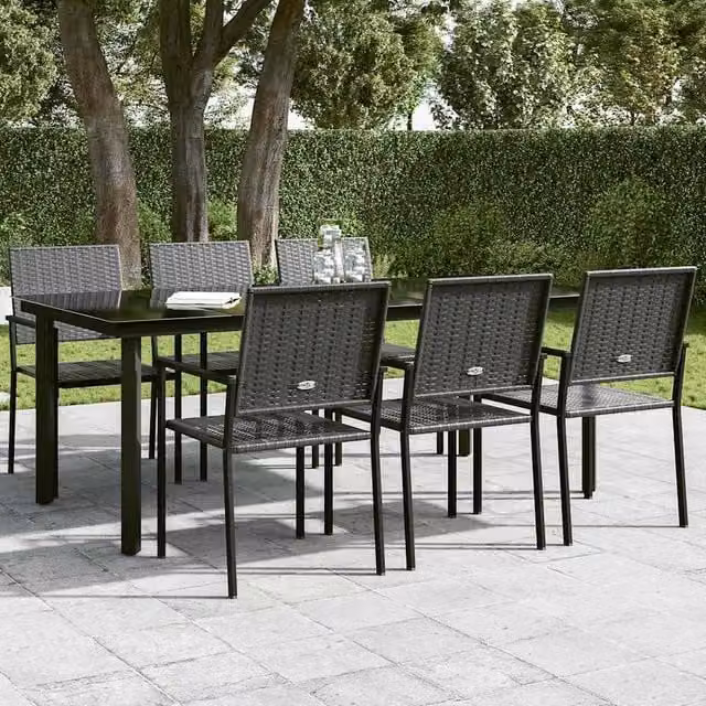 Berkfield Home Classic Garden Dining Table in Black Steel and Glass, W/D/H: 200 x 100 x 74 cm