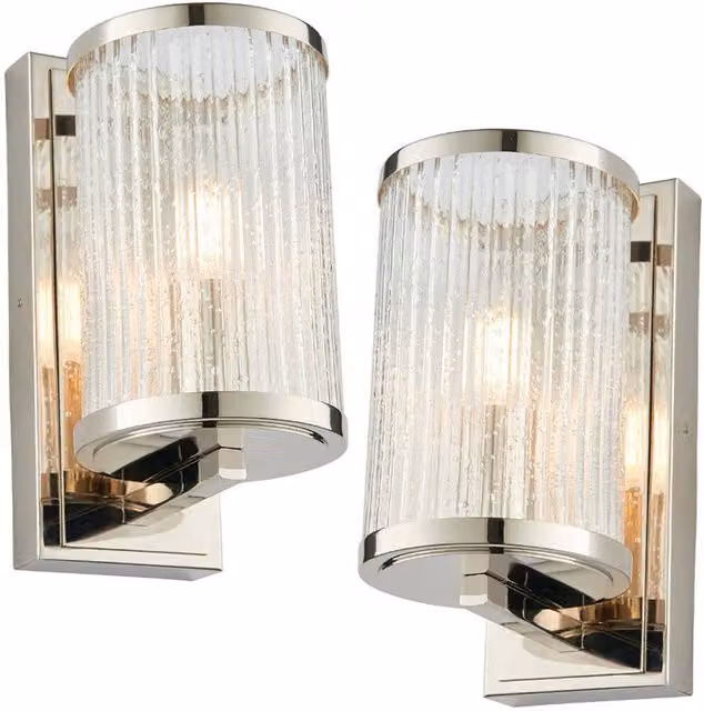 Loops 2 Pack Dimmable LED Wall Lights in Silver with Transparent Ribbed Bubble Glass Shades