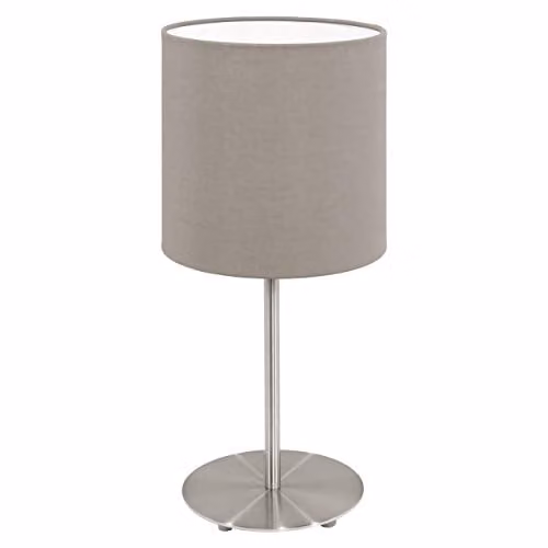 Loops Table Desk Lamp in Silver with Taupe Fabric Shade, E14, H 27.5 cm x W 14 cm x D 14 cm